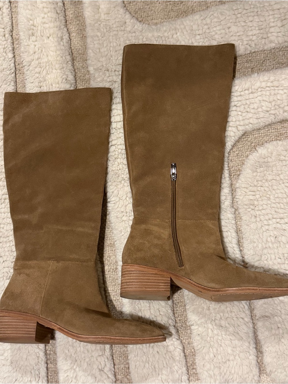 Celine Tan Suede Knee Boots with Low Stacked Heel